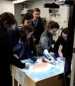 Gannon University students learn how to use the Augmented Reality Sandbox at the RSC